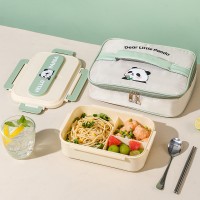 Пластиковий ланчбокс для школи 850 мл Panda з термосумкою, металевими паличками і ложкою