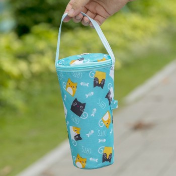 Термосумка для напоїв та keep cup стаканів, ланч-бег із отвором для трубочки, 21 см, котики блакитна