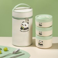 Набор из 4 овальных ланч-боксов (2х420мл + 1х620мл) с термосумкой Panda Trio, герметичные контейнеры из нержавеющей стали 304