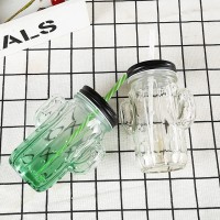 Кружка банка Кактус Mason Jar, 350 мл, зелёная, 2 крышки