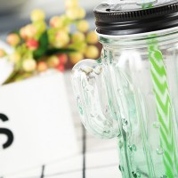 Кружка банка Кактус Mason Jar, 350 мл, зелёная, 2 крышки