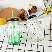 Кружка банка Кактус Mason Jar, 350 мл, зелёная, 2 крышки