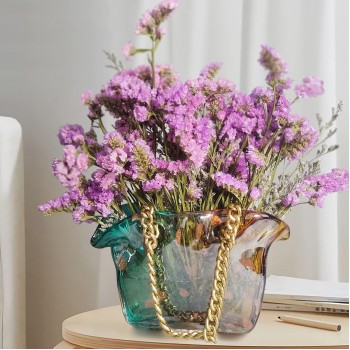 Стеклянная ваза Luxora Bag в форме сумки с ручкой-цепочкой для цветов и декора, 22×9×14 см