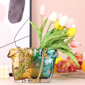 Скляна ваза Luxora Bag у формі сумки з ручкою-ланцюжком для квітів і декору, 22×9×14 см