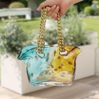 Скляна ваза Luxora Bag у формі сумки з ручкою-ланцюжком для квітів і декору, 22×9×14 см