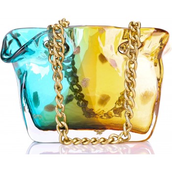 Стеклянная ваза Luxora Bag в форме сумки с ручкой-цепочкой для цветов и декора, 22×9×14 см