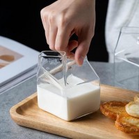 Склянка молочник із боросилікатного скла у формі пакета молока Milk Box, 250 мл - стильна прозора чашка для кави, молока, десертів