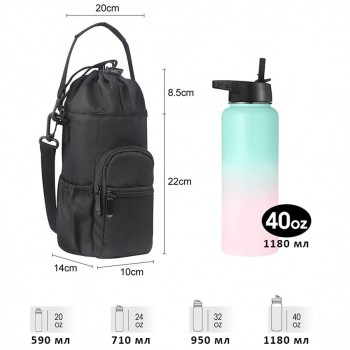 Термосумка-чехол для бутылки 590-1180 мл с термоизоляцией, регулируемым плечевым ремнем и карманами, черная