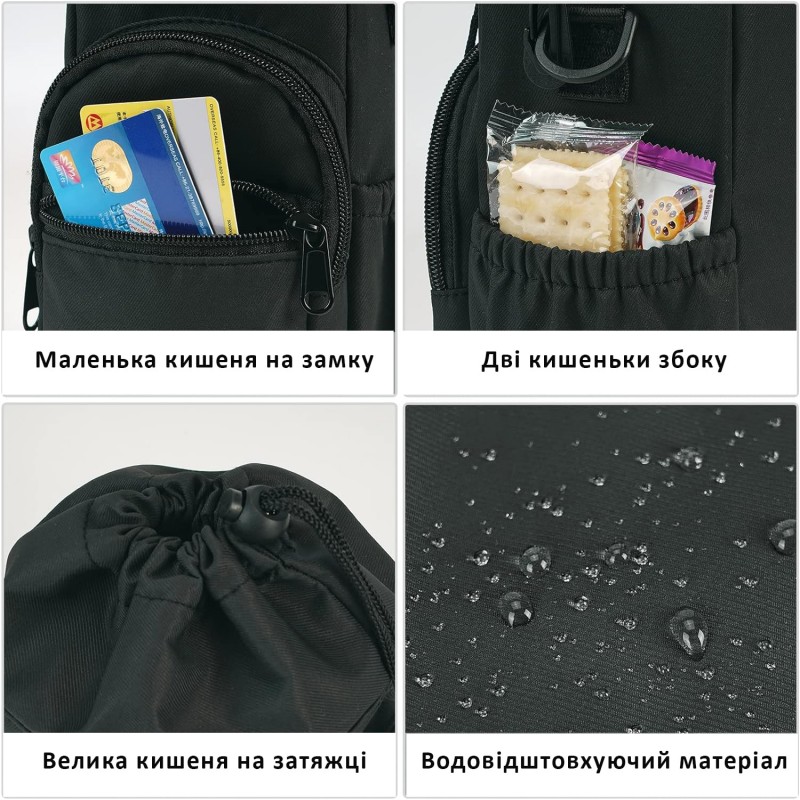 Термосумка-чохол для пляшки 590-1180 мл з термоізоляцією, регульованим плечовим ременем та кишенями, чорна