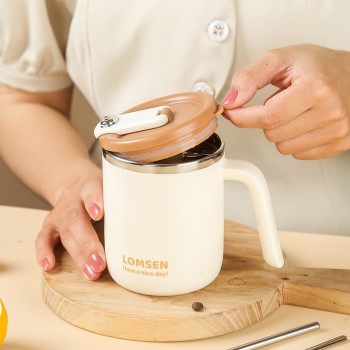 Чашка из нержавеющей стали 500 мл Nice с крышкой и ручкой, двойные стенки