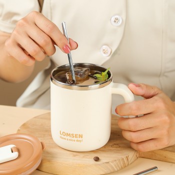 Чашка из нержавеющей стали 500 мл Nice с крышкой и ручкой, двойные стенки