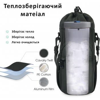 Термосумка-чехол для бутылки 590-1180 мл с термоизоляцией, регулируемым плечевым ремнем и карманами, черная