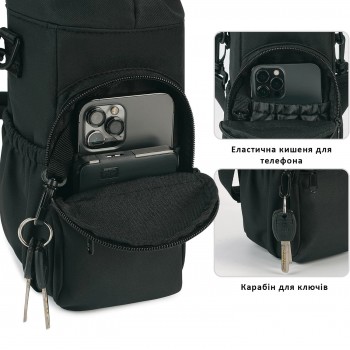 Термосумка-чехол для бутылки 590-1180 мл с термоизоляцией, регулируемым плечевым ремнем и карманами, черная