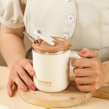 Чашка из нержавеющей стали 500 мл Nice с крышкой и ручкой, двойные стенки