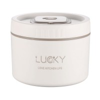 Термоланчбокс Lucky на 3 рівні в термочохлі з ложкою і паличками 1400 мл, бежевий