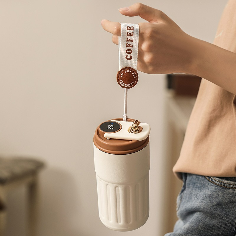 Термокухоль для кави Display Coffee 450мл з індикатором температури та подвійними стінками, бежевий