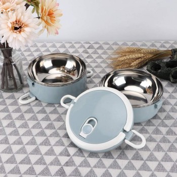 Круглый двухярусный термо ланч бокс Toff 1400 мл - голубой