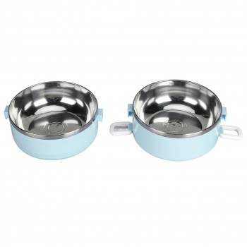 Круглый двухярусный термо ланч бокс Toff 1400 мл - голубой