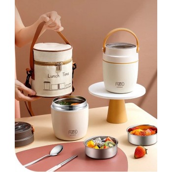 Термо ланч-набір Food Time, ланч-бокс з сумкою та ложкою, 1000 мл, бежевий