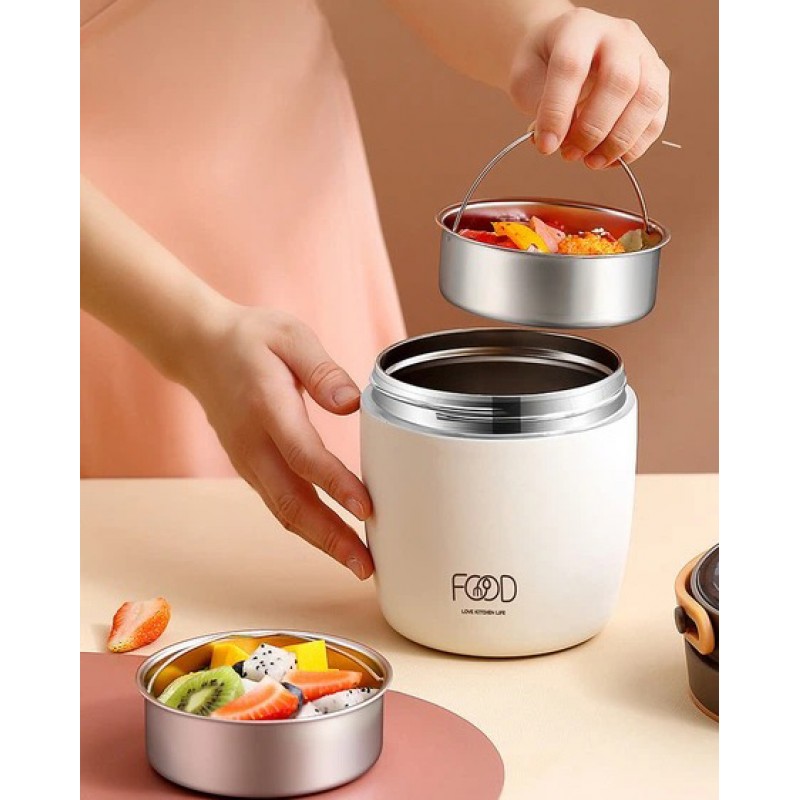 Термо ланч-набір Food Time, ланч-бокс з сумкою та ложкою, 1000 мл, бежевий