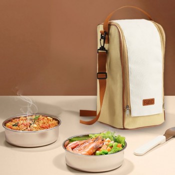 Термосумка для високих ланч-боксів, з ремнем через плече - Beige Food L 