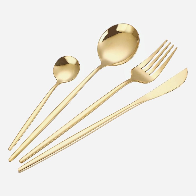 Набор столовых приборов 24 шт. Flat, 6 комплектов: 2 ложки, вилка, нож, золотой