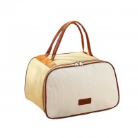 Термосумка для широких багаторівневих ланч-боксів Beige Wide, сумка-холодильник для обідів з фронтальною кишенею