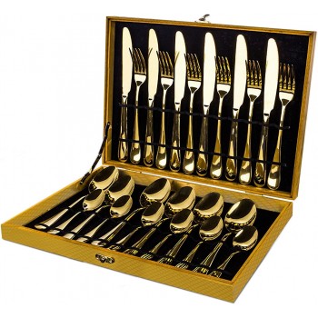Набор столовых приборов Royal Gold на 24 предмета (6 персон) в подарочном золотом кейсе