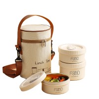 Термо ланч-бокс Kitchen Food на 3 яруси з термосумкою та приборами, 1540 мл, бежевий