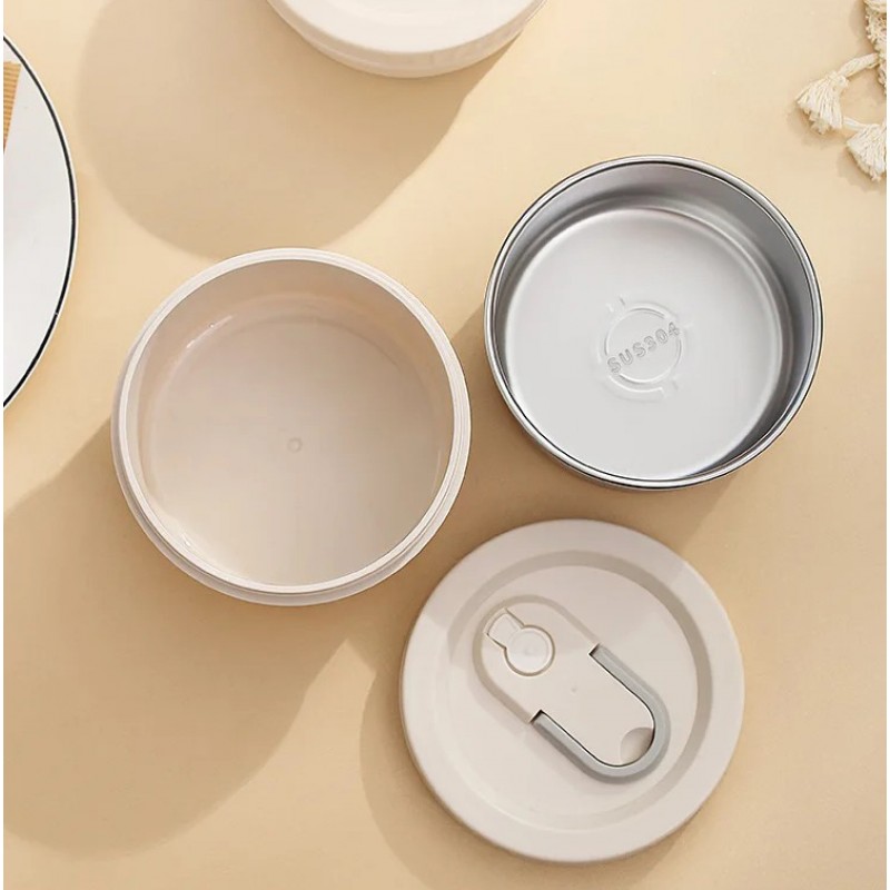 Термо ланч-бокс Kitchen Food на 3 яруси з термосумкою та приборами, 1540 мл, бежевий