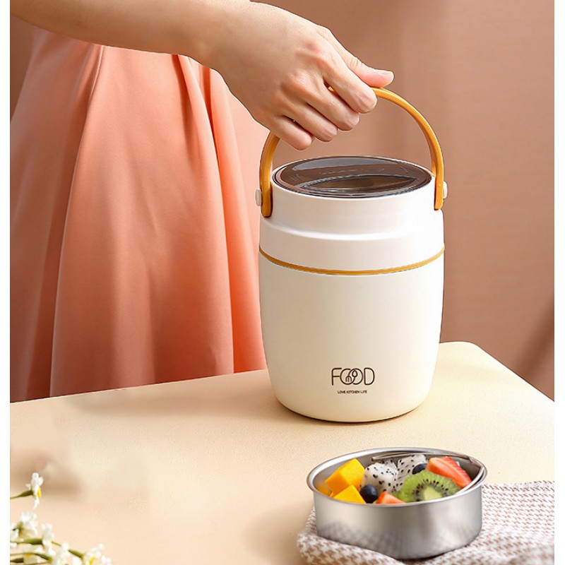 Термо ланч-набір Food Time, ланч-бокс з сумкою та ложкою, 1000 мл, бежевий