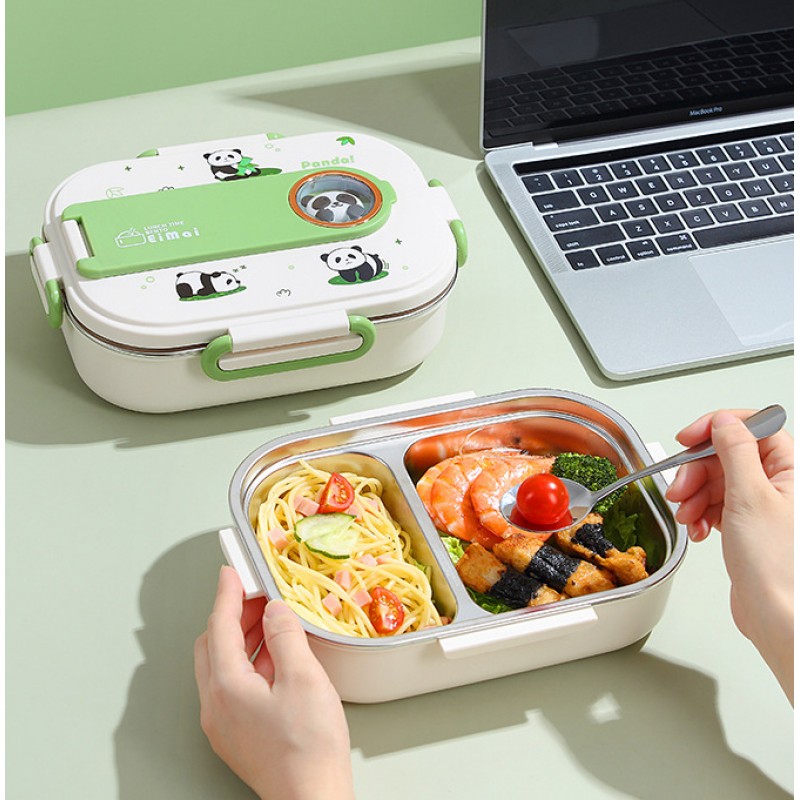 Ланч-бокс для детей 1000 мл на 2 отделения, нержавеющая сталь, герметичный, Mai Panda