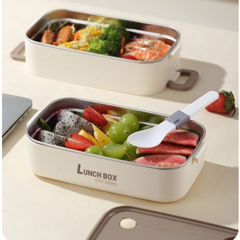 Термо ланч-набір на три яруси з сумкою, соусницею і приладом 2в1, Food Box 1950 мл, бежевий