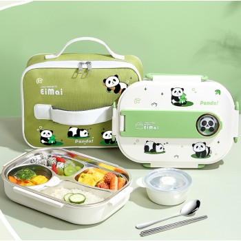 Ланч-набор для детей - термосумка + ланчбокс 1.6 л с 4 отделениями, нержавеющая сталь, герметичный, Mai Panda