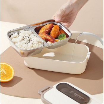 Термо ланч-набір на три яруси з сумкою, соусницею і приладом 2в1, Food Box 1950 мл, бежевий