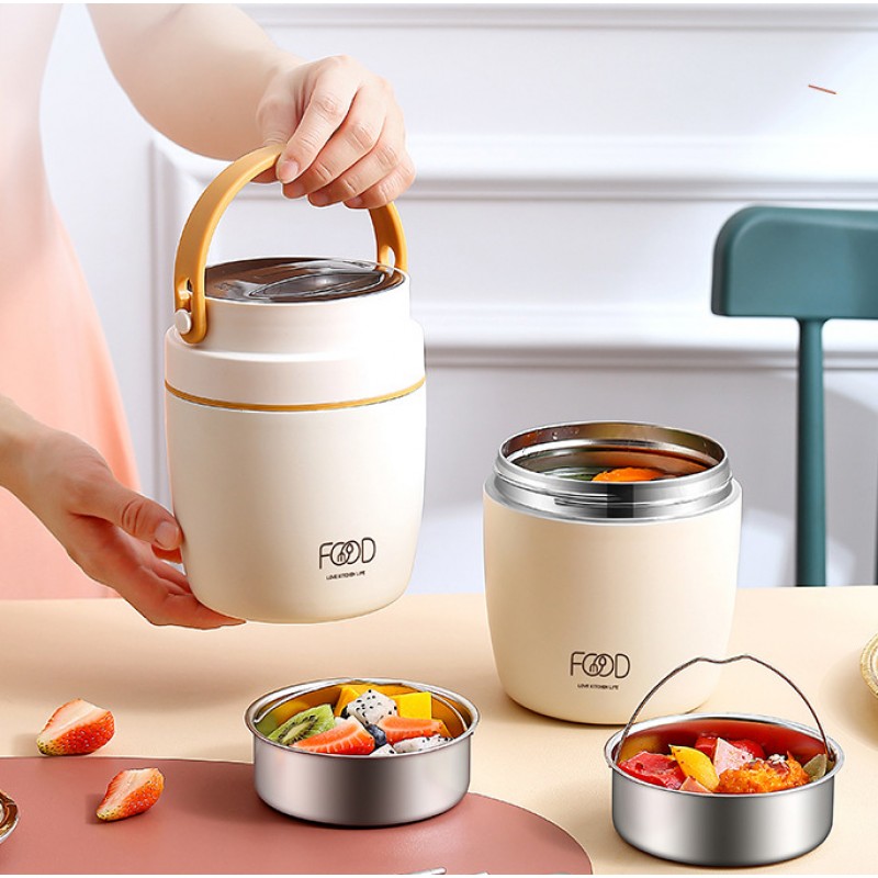 Термо ланч-набір Food Time, ланч-бокс з сумкою та ложкою, 1000 мл, бежевий