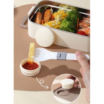 Термо ланч-набір на три яруси з сумкою, соусницею і приладом 2в1, Food Box 1950 мл, бежевий