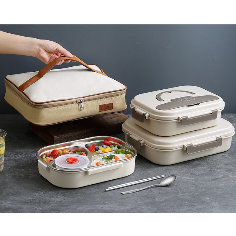 Термосумка для великих пласких ланч-боксів Beige Flat L, плоска сумка-холодильник для їжі з собою