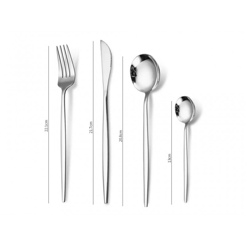 Набор столовых приборов 24 шт. Flat, 6 комплектов: 2 ложки, вилка, нож, серебряный
