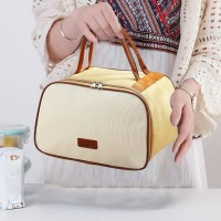 Термосумка для широких багаторівневих ланч-боксів Beige Wide, сумка-холодильник для обідів з фронтальною кишенею