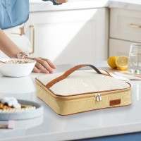 Термосумка для великих пласких ланч-боксів Beige Flat L, плоска сумка-холодильник для їжі з собою