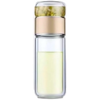 Стеклянная бутылка с двойными стенками для заваривания чая Infuser 420 мл, золотая