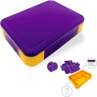 Плоский ланч-бокс на 5 герметичных секций с приборами Flat-Box 1330 мл, фиолетовый