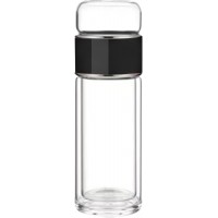 Стеклянная бутылка с двойными стенками для заваривания чая Infuser 420 мл, черная