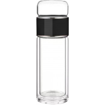Стеклянная бутылка с двойными стенками для заваривания чая Infuser 420 мл, черная
