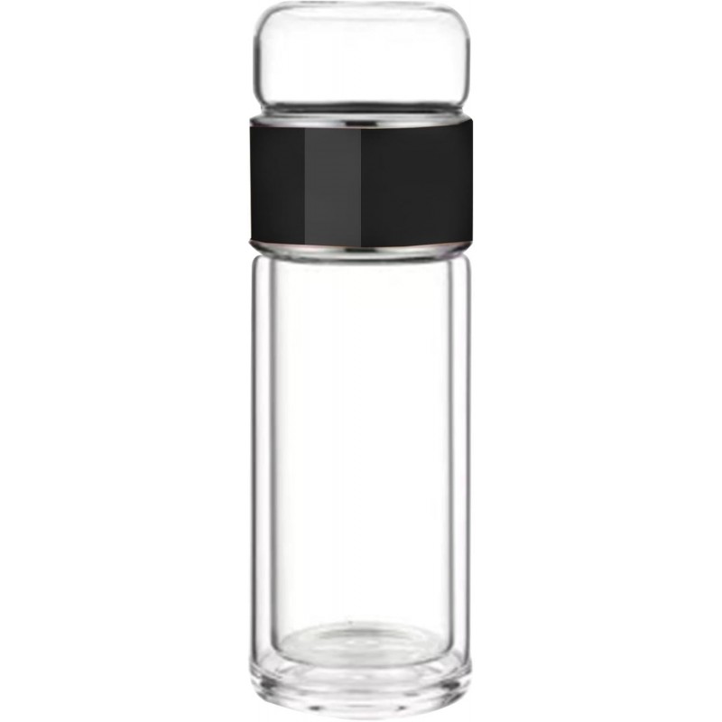 Стеклянная бутылка с двойными стенками для заваривания чая Infuser 420 мл, черная