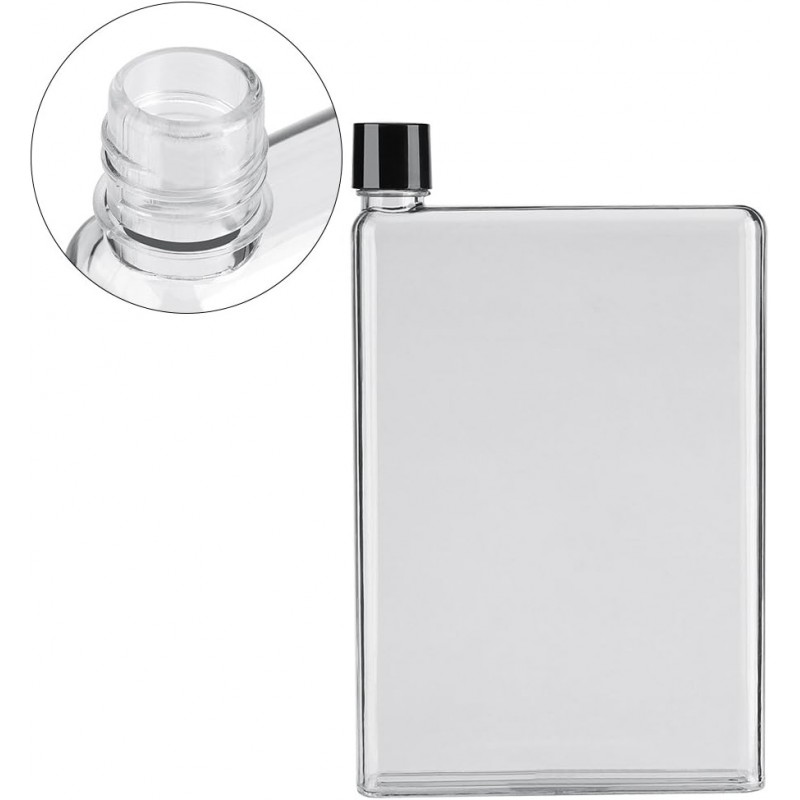 Плоска пляшка для води А4 Memo 750 мл - вузька багаторазова пляшка-блокнот з чорною кришкою