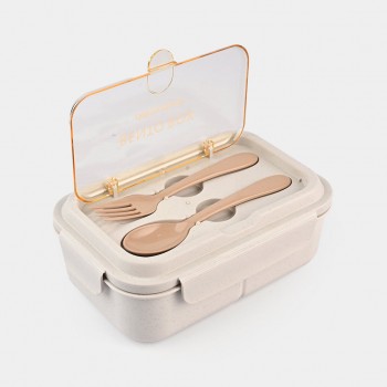 Пластиковий ланч-бокс Ivory 1200 мл, трисекційний контейнер для їжі з столовими приладами