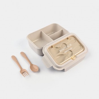 Пластиковий ланч-бокс Ivory 1200 мл, трисекційний контейнер для їжі з столовими приладами