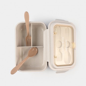 Пластиковий ланч-бокс Ivory 1200 мл, трисекційний контейнер для їжі з столовими приладами